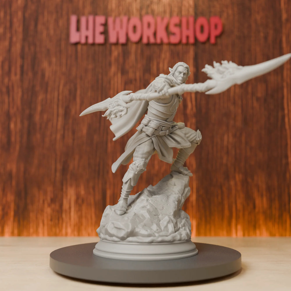 75mm Elf Polearm Warrior, Resin Model Figure Kit, Fantasy Theme, Unassembled and Unpainted