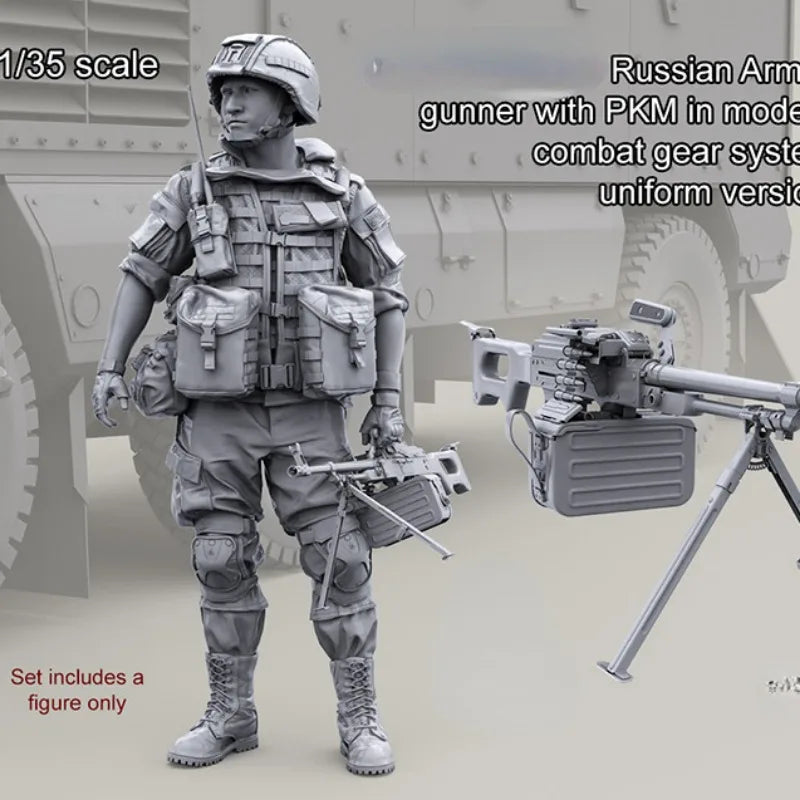 1/35 Modern Russian PKM Gunner, Resin Model Figure Kit, Unassembled and Unpainted