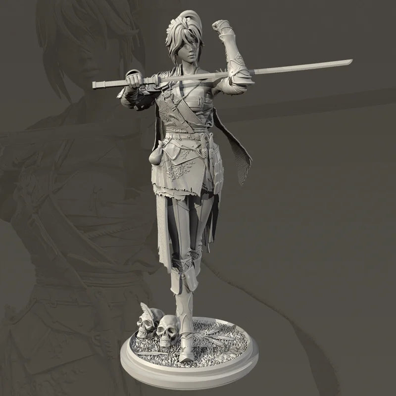 50mm Female Swordsman, Resin Model Figure Kit, Fantasy Theme, Unassembled and Unpainted