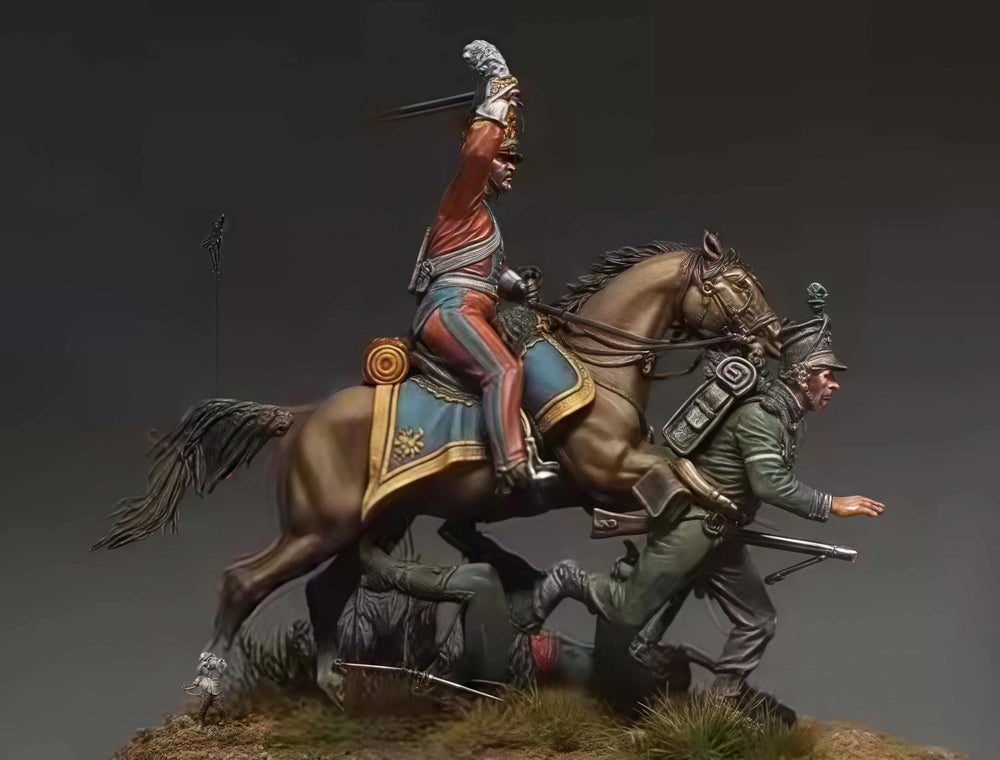 1/32 Napoleonic Cavalry Charge, 4 Figures, Resin Model Figure Kit, Unassembled and Unpainted