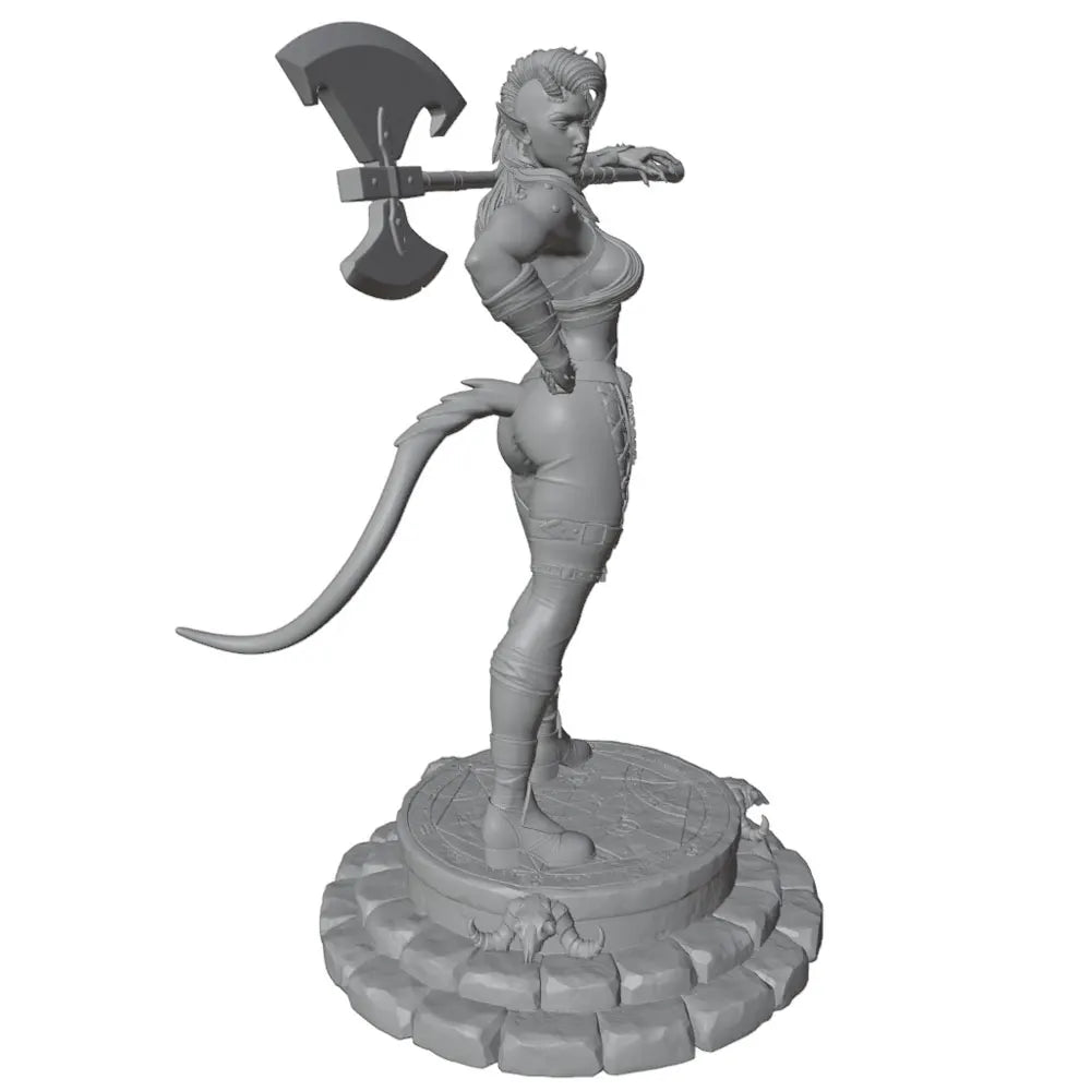 1/24 Female Barbarian Warrior with Horned Helm and Halberd, Resin Model Figure Kit, Fantasy Theme, Unassembled and Unpainted