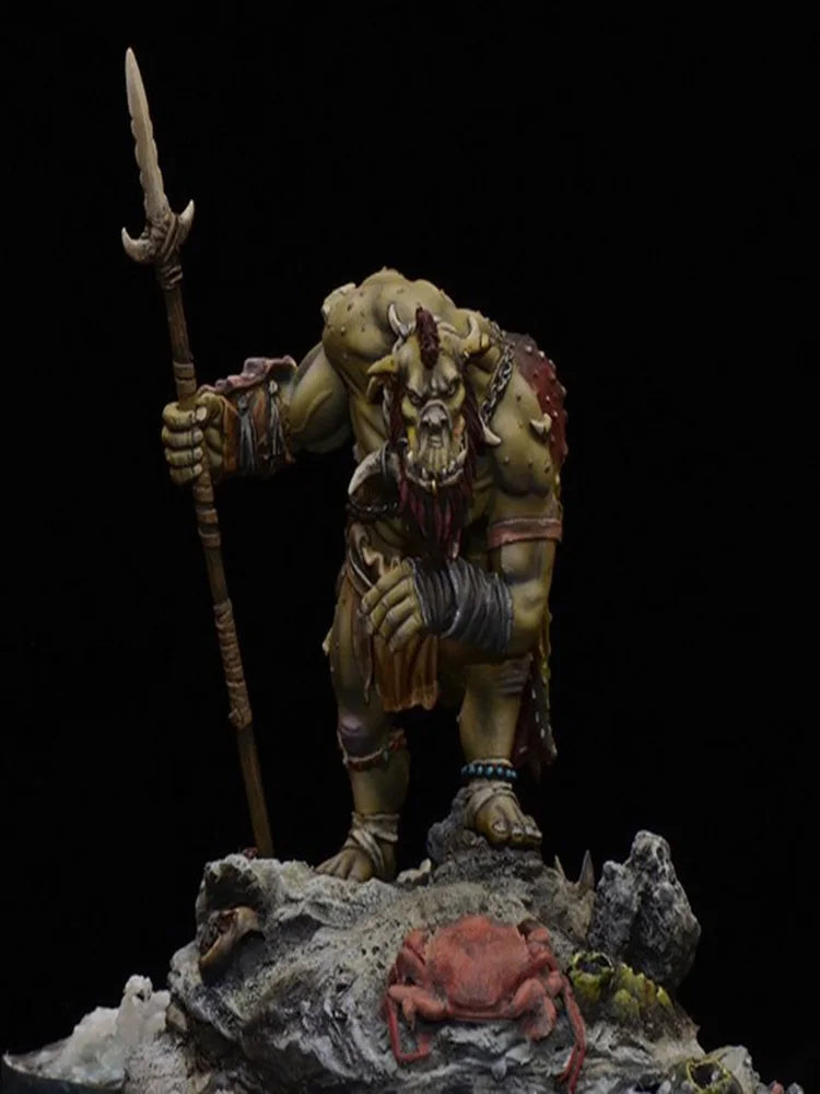 1/24 Orc Halberdier Towering Over Bone Pile, Resin Model Figure Kit, Fantasy Theme, Unassembled and Unpainted