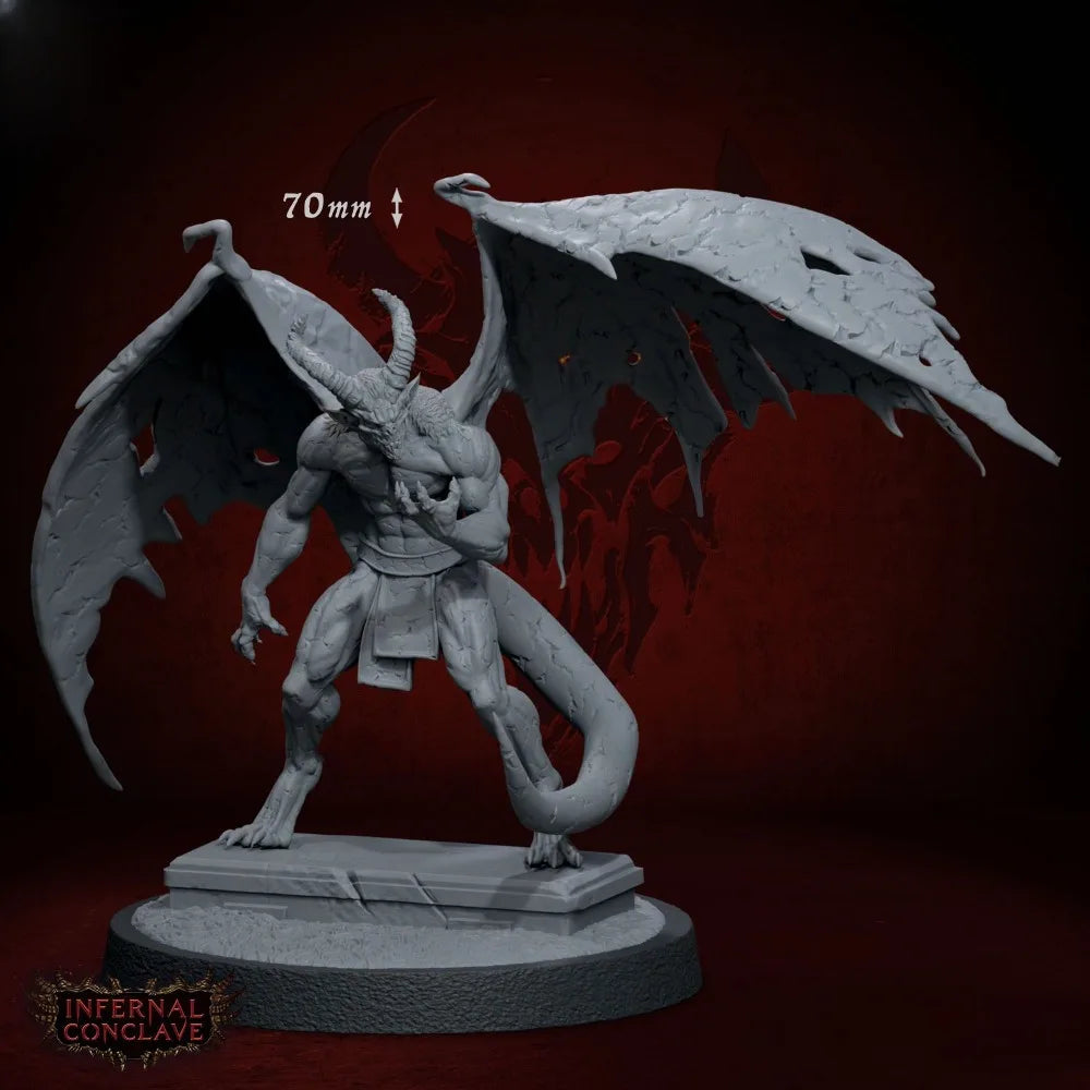 75mm Horned Demon with Bat Wings, Resin Model Figure Kit, Fantasy Theme, Unassembled and Unpainted