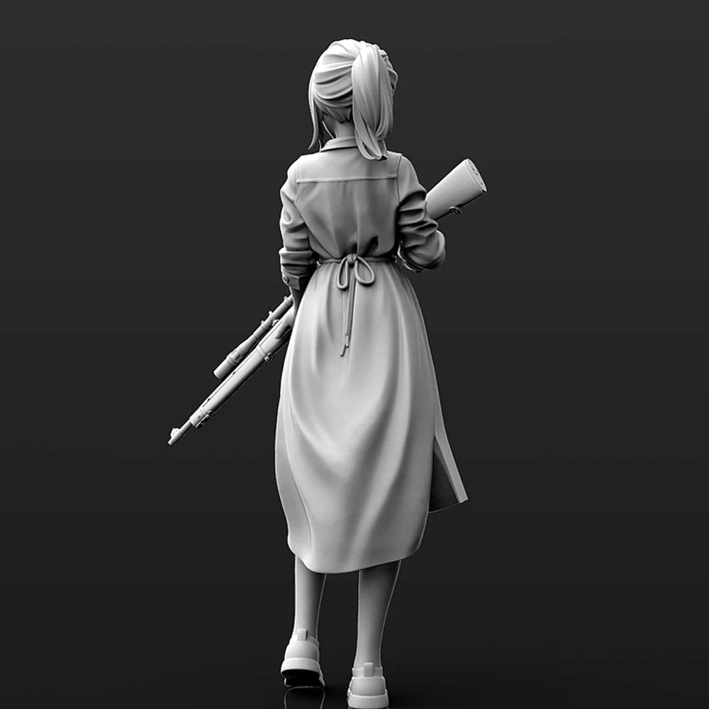 1/24 Female Scout in Coat with Scoped Rifle, Resin Model Figure Kit, Anime Theme, Unassembled and Unpainted