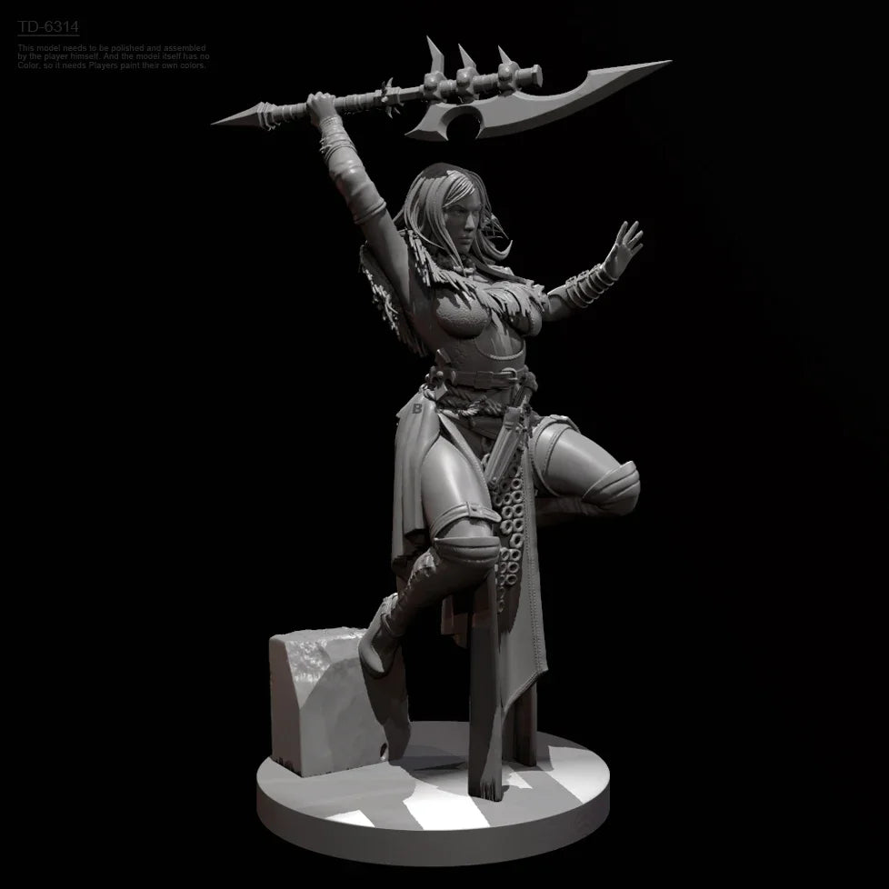 75mm Female Warrior with Polearm, Resin Model Figure Kit, Fantasy Theme, Unassembled and Unpainted