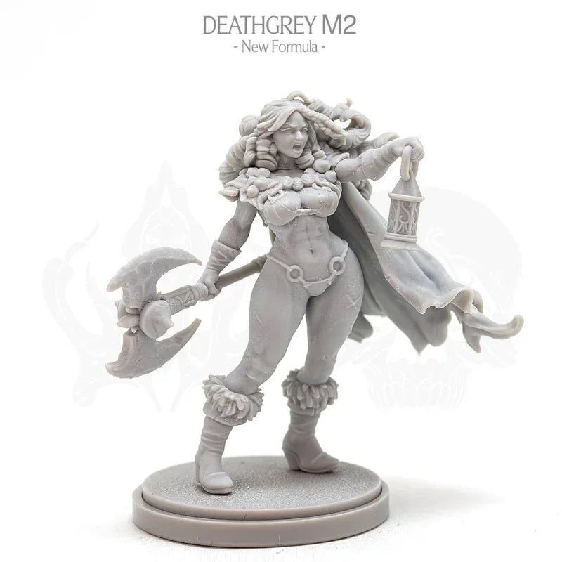 30mm Female Barbarian in Armor with Dual Polearms, Resin Model Figure Kit, Fantasy Theme, Unassembled and Unpainted