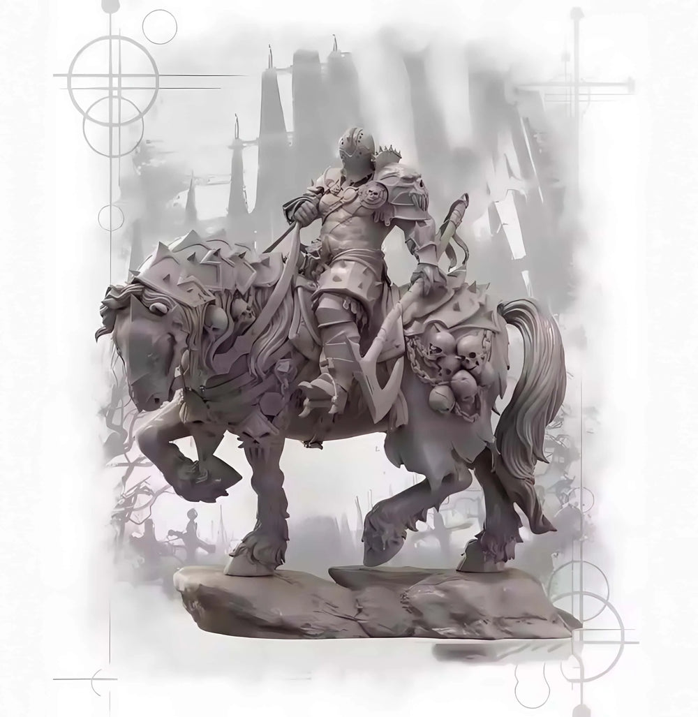 1/24 Medieval Armored Knight on Horned Demon Beast, Resin Model Figure Kit, Unassembled and Unpainted