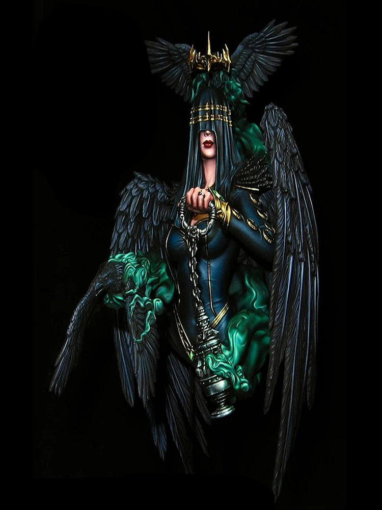 1/10 Medieval Dark Winged Warrior Woman, Resin Model Bust Kit, Unassembled and Unpainted