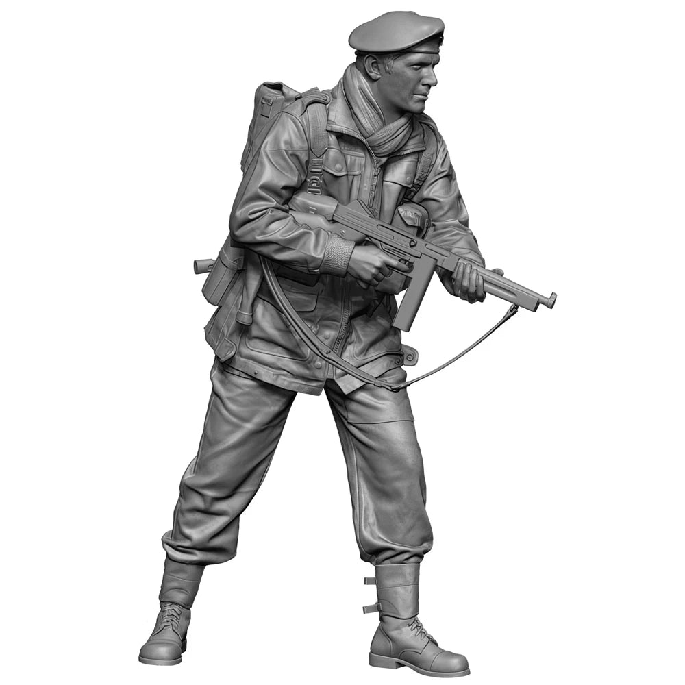 1/35 WWII British Paratrooper Attacking with Sten Gun, Resin Model Figure Kit, Unassembled and Unpainted