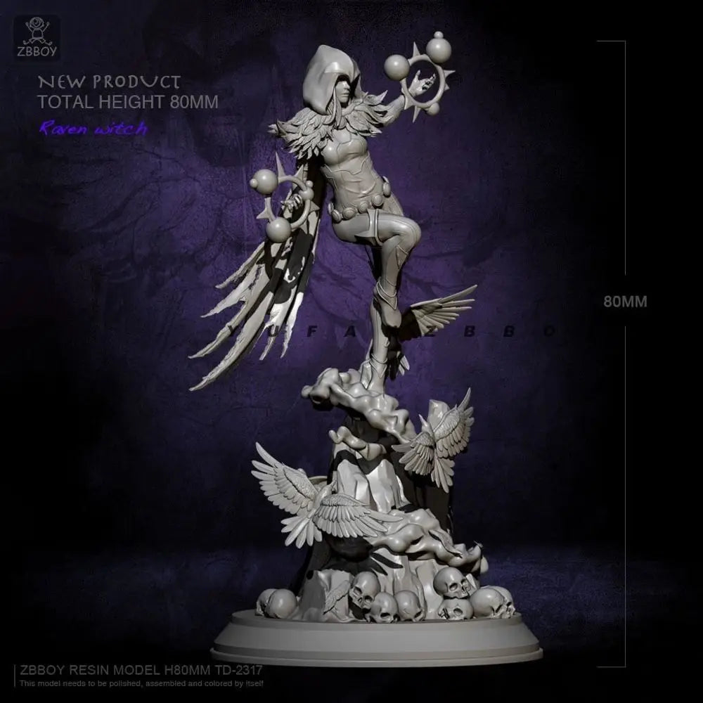 80mm Raven Witch, Resin Model Figure Kit, Fantasy Theme, Unassembled and Unpainted