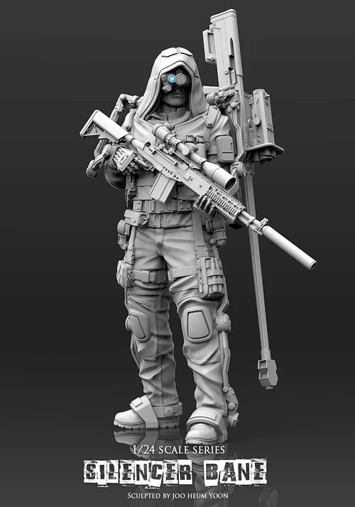 75mm Modern Hooded Tactical Operator with Rifle and Gear, Resin Model Figure Kit, Unassembled and Unpainted