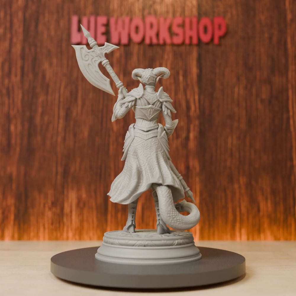 75mm Medieval Female Tiefling Halberd Warrior, Resin Model Figure Kit, Unassembled and Unpainted