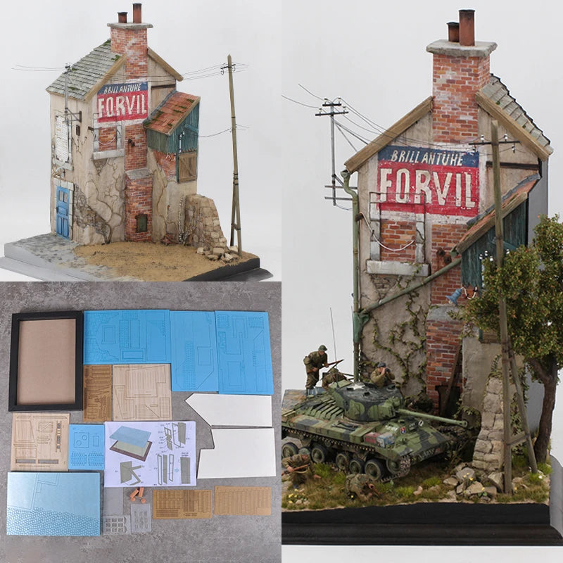 1/35 WWII German Warehouse Supply Depot, 2 Figures, Resin Model Diorama Kit, Unassembled and Unpainted