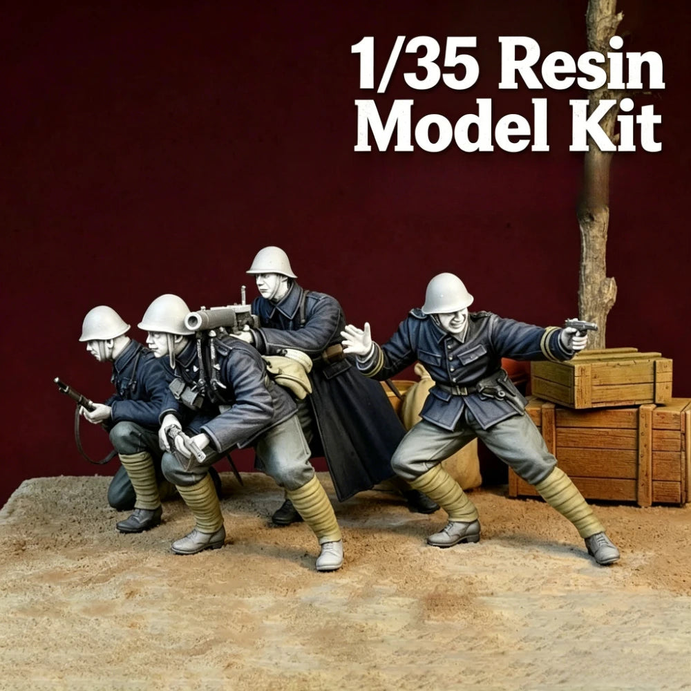 1/35 WWI Soldiers Combat Set, 4 Figures, Resin Model Figure Kit, Unassembled and Unpainted