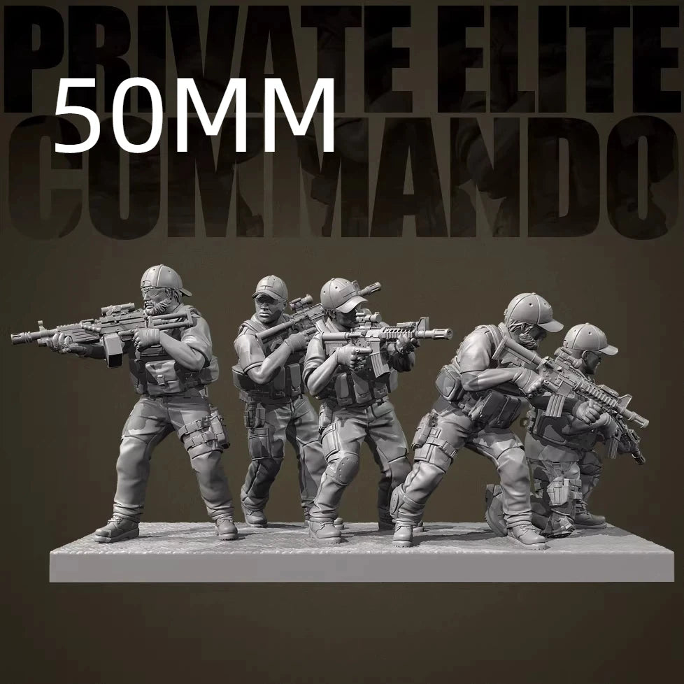 50mm Modern Special Forces Commandos, 5 Figures, Resin Model Figure Kit, Unassembled and Unpainted