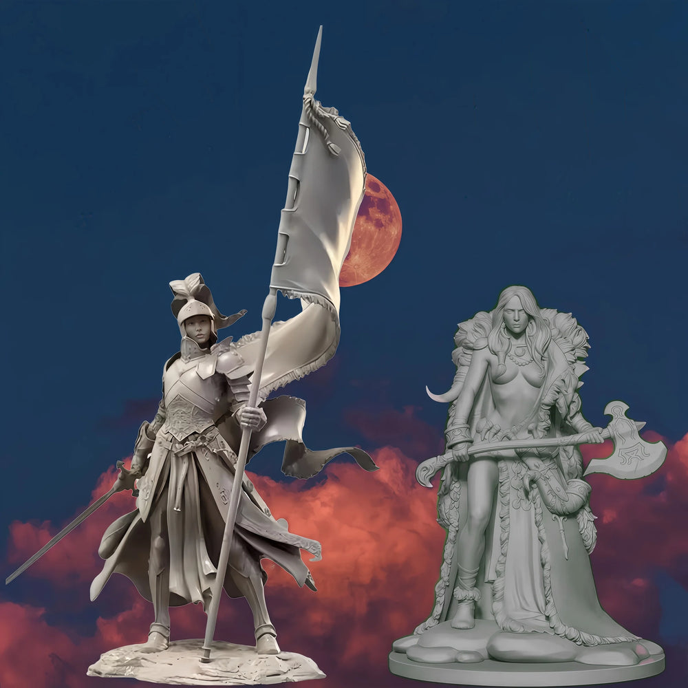 1/24 Medieval Female Knight Warriors, 2 Figures, Resin Model Figure Kit, Unassembled and Unpainted