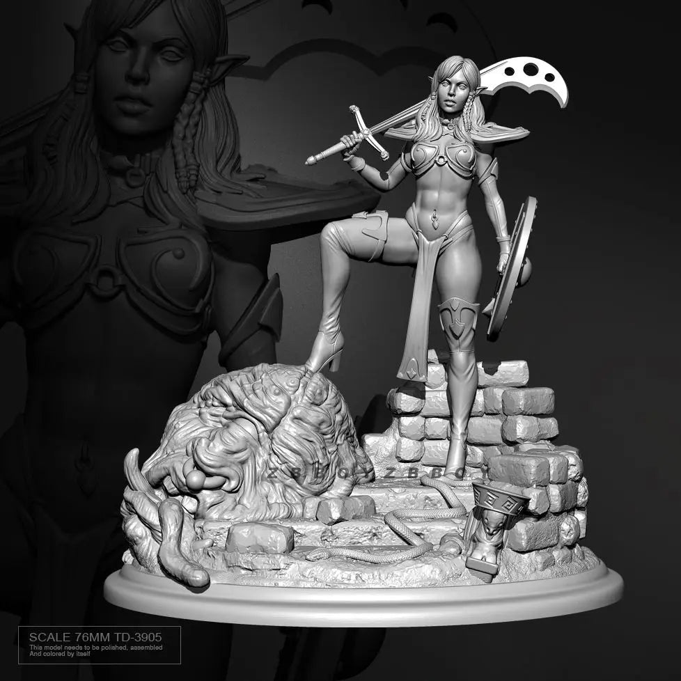 75mm Female Greatsword Warrior, Resin Model Figure Kit, Fantasy Theme, Unassembled and Unpainted