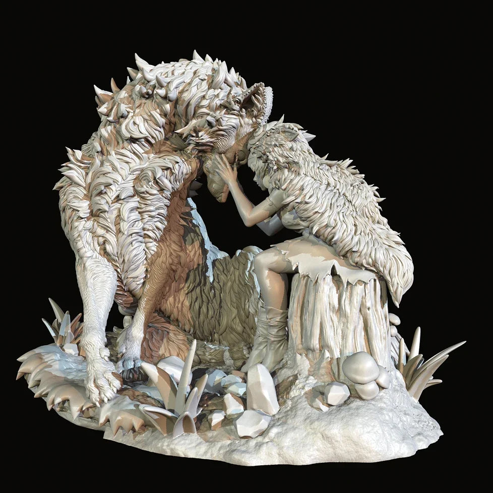 90mm Female Beast Tamer with Wolves, 2 Figures, Resin Model Figure Kit, Fantasy Theme, Unassembled and Unpainted