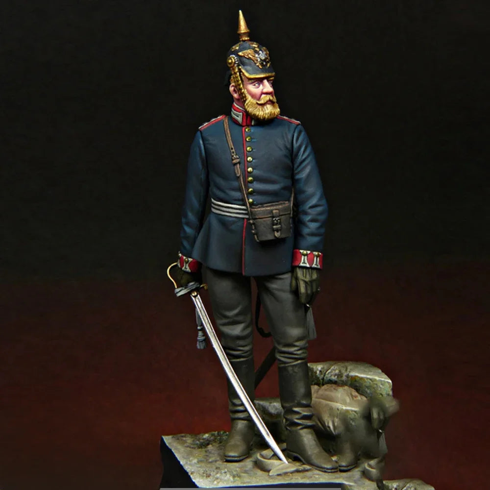 1/24 Napoleonic Prussian Guard Officer in Full Dress Uniform with Saber, Resin Model Figure Kit, Unassembled and Unpainted