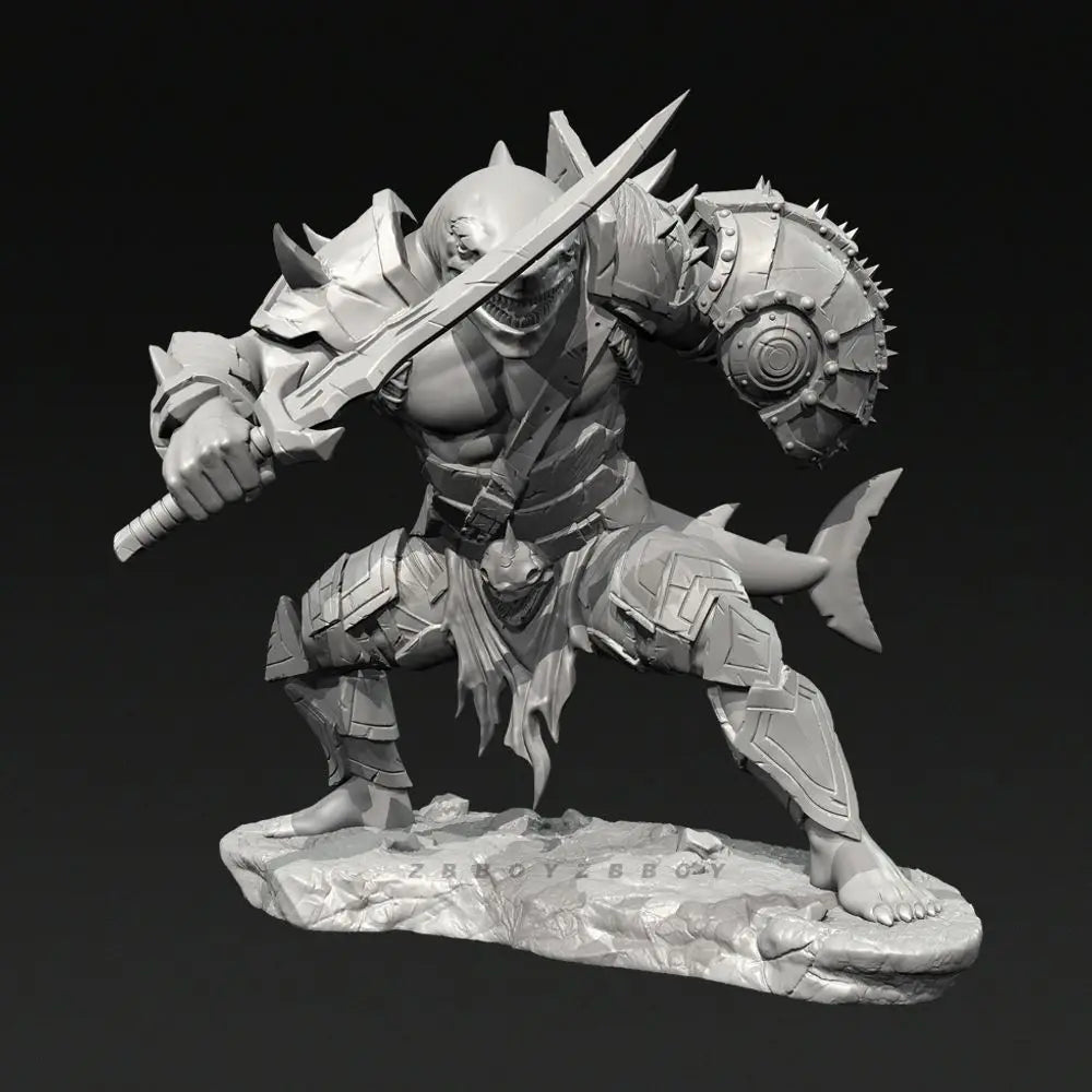 75mm Shark Monster Warrior, 5 Figures, Resin Model Figure Kit, Fantasy Theme, Unassembled and Unpainted