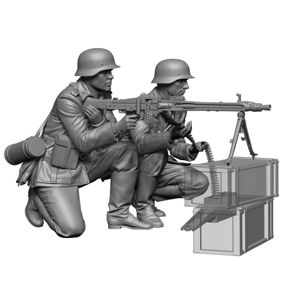 1/35 WWII German MG42 Gun Crew, 5 Figures, Resin Model Figure Kit, Unassembled and Unpainted