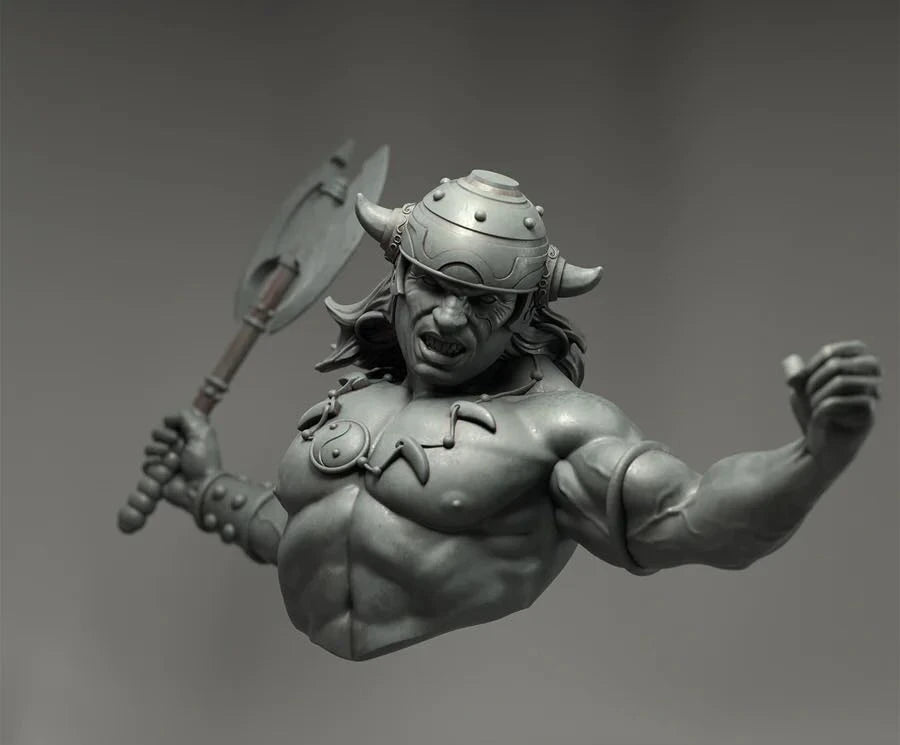 1/10 Bearded Barbarian with Horned Helmet and Double-Axe, Resin Model Bust Kit, Fantasy Theme, Unassembled and Unpainted