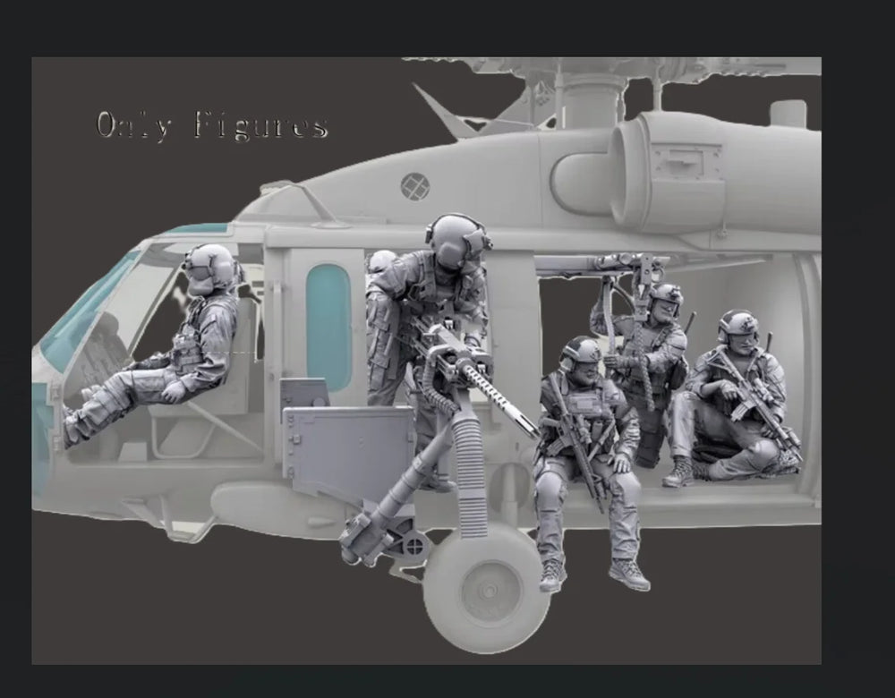 1/35 Modern Special Forces Helicopter Insertion, 7 Figures, Resin Model Figure Kit, Unassembled and Unpainted