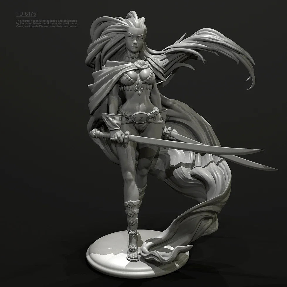 50mm Long-Haired Warrior Lunging with Sword, Resin Model Figure Kit, Fantasy Theme, Unassembled and Unpainted