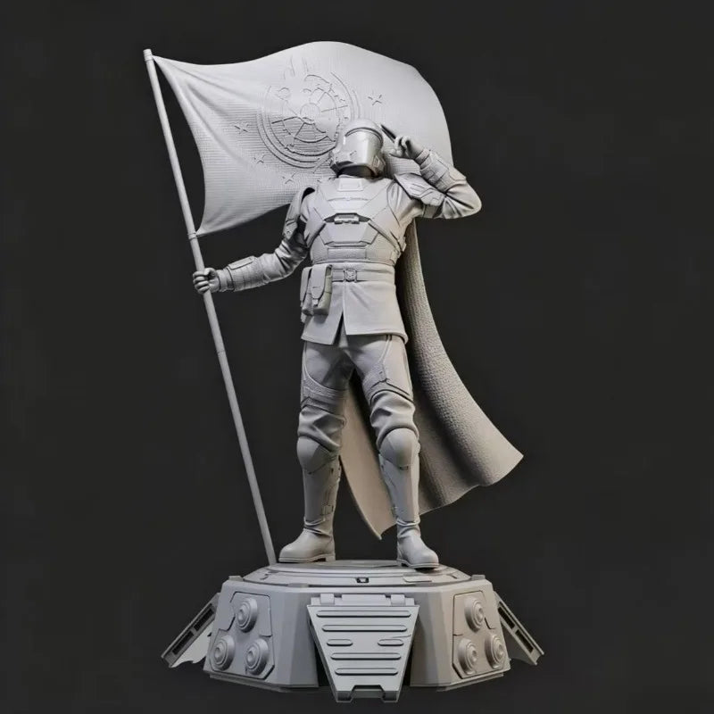 1/24 Warrior with Cape & Flag, Resin Model Figure Kit, Fantasy Theme, Unassembled and Unpainted