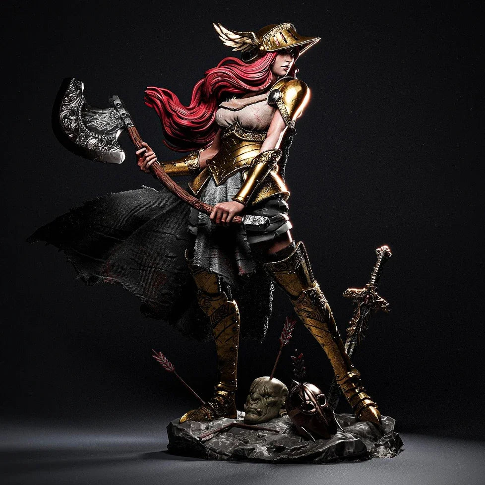 75mm Warrior Red Hair Brass Armor, Resin Model Figure Kit, Fantasy Theme, Unassembled and Unpainted