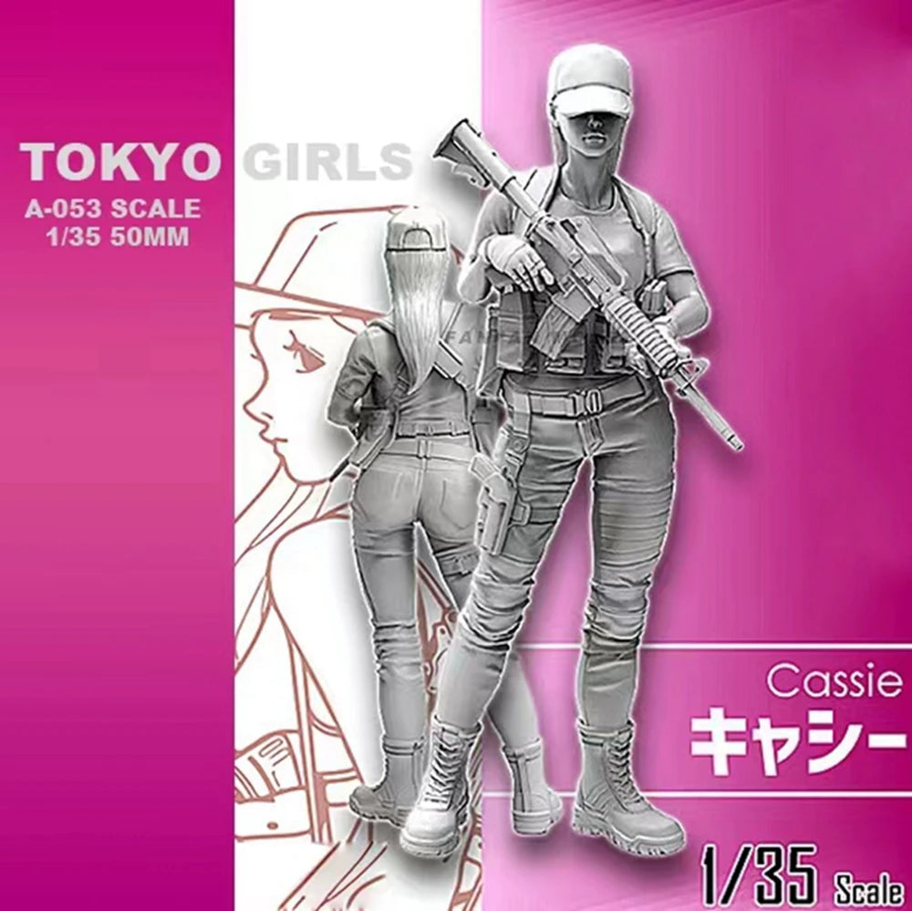 1/35 Modern Female Soldier in Plate Carrier with Rifle, Resin Model Figure Kit, Unassembled and Unpainted