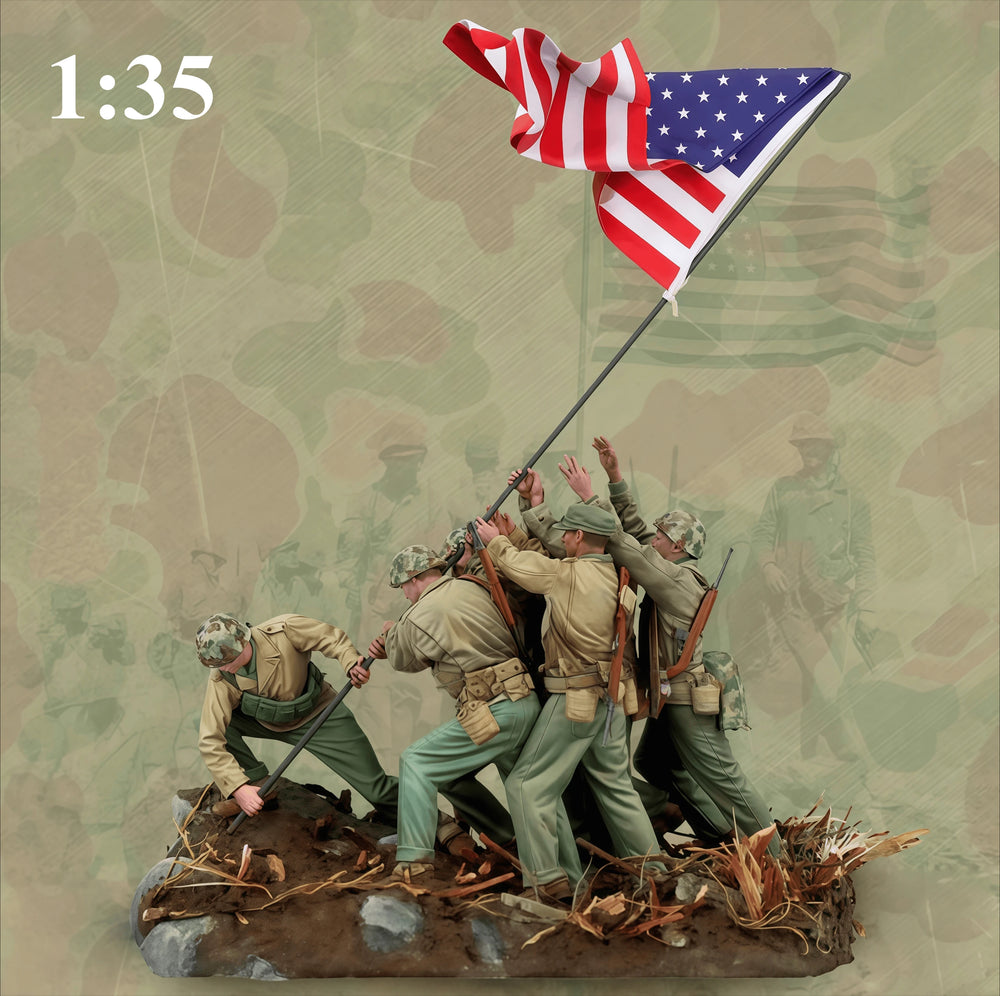 1/35 WWII American Flag-Planting, 4 Figures, Resin Model Diorama Kit, Unassembled and Unpainted