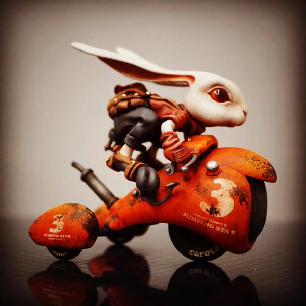 Rabbit with Motorcycle, Resin Model Creature Kit, Anime Theme, Unassembled and Unpainted