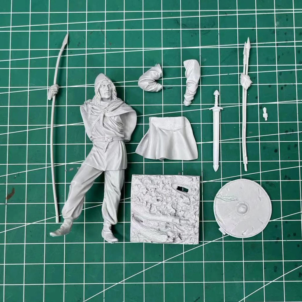 1/24 Medieval Viking Spearman in Yellow Tunic with Blue Cape, Resin Model Figure Kit, Unassembled and Unpainted