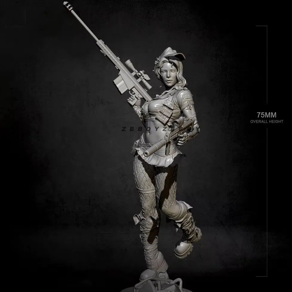 75mm Modern Female Tactical Operator with Assault Rifle and Pistol, Resin Model Figure Kit, Unassembled and Unpainted