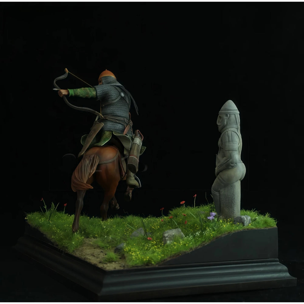 75mm Medieval Kuman Mounted Archer, 3 Figures, Resin Model Diorama Kit, Unassembled and Unpainted
