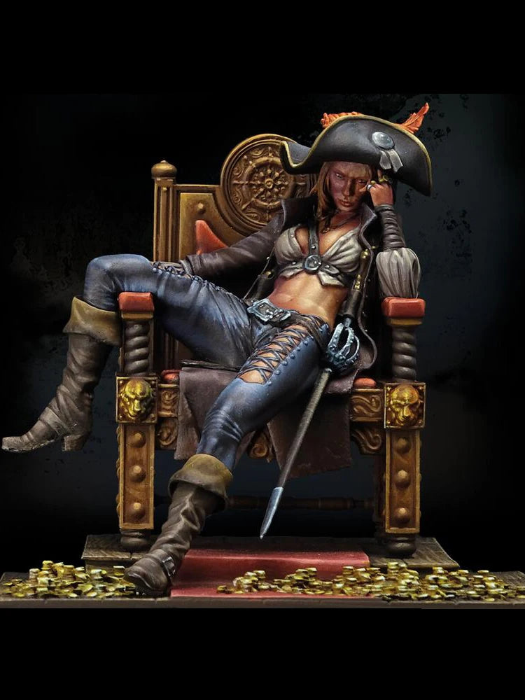 1/24 Horned Female Warrior Seated on Ornate Throne, Resin Model Figure Kit, Fantasy Theme, Unassembled and Unpainted