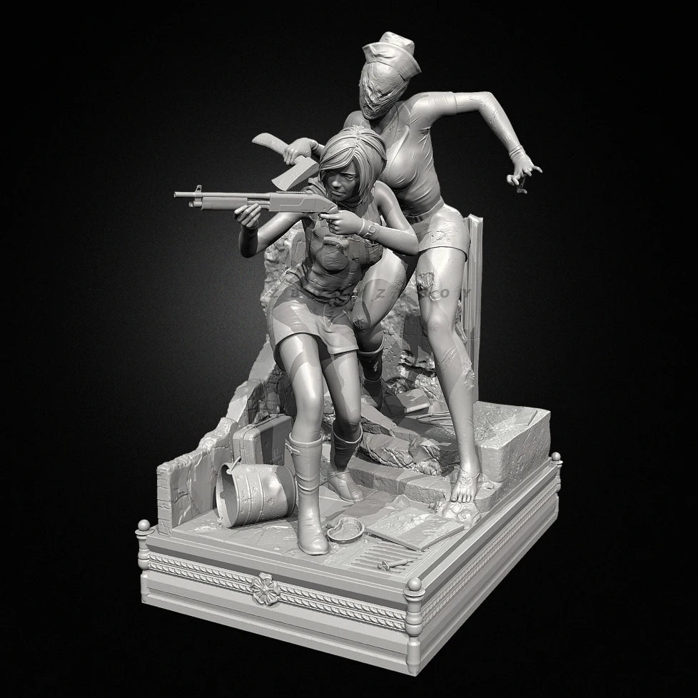 75mm Fantasy Female Warrior & Soldier, 2 Figures, Resin Model Figure Kit, Unassembled and Unpainted