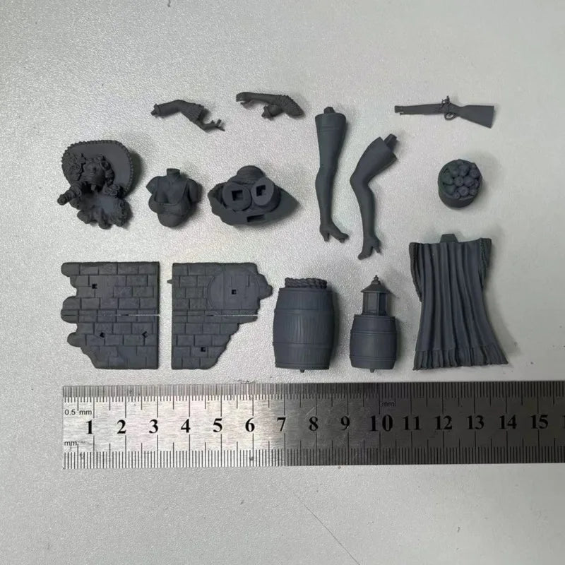 1/24 Red-Haired Pirate in Crimson Corset, Resin Model Figure Kit, Fantasy Theme, Unassembled and Unpainted
