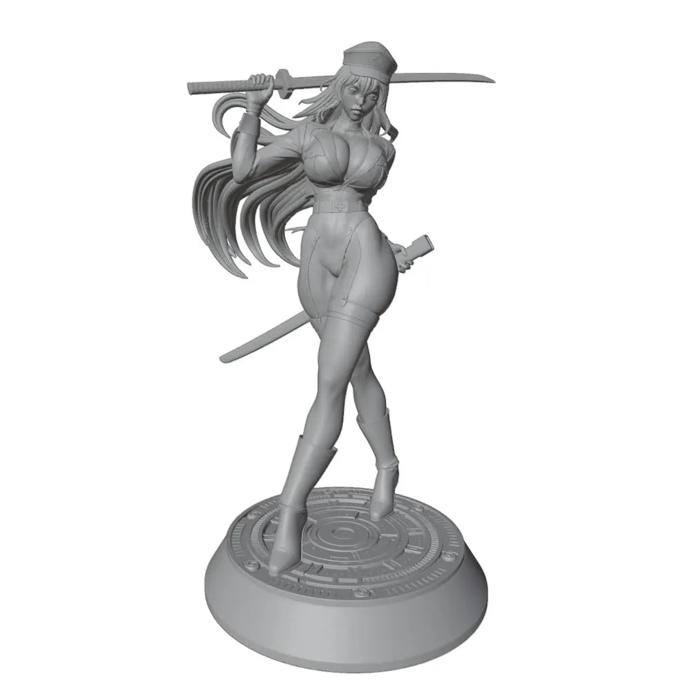 1/24 Swordswoman with Long Flowing Hair, Resin Model Figure Kit, Anime Theme, Unassembled and Unpainted
