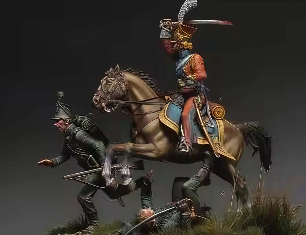 1/32 Napoleonic Cavalry Charge, 4 Figures, Resin Model Figure Kit, Unassembled and Unpainted