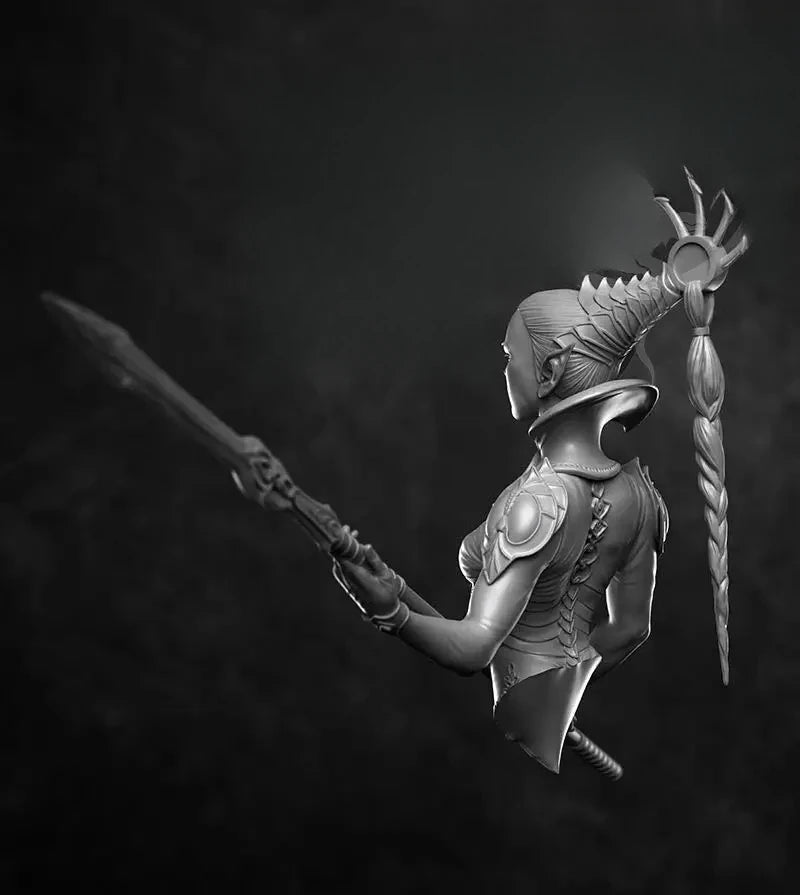 1/10 Elven Warrior Queen with Crown and Staff, Resin Model Bust Kit, Fantasy Theme, Unassembled and Unpainted