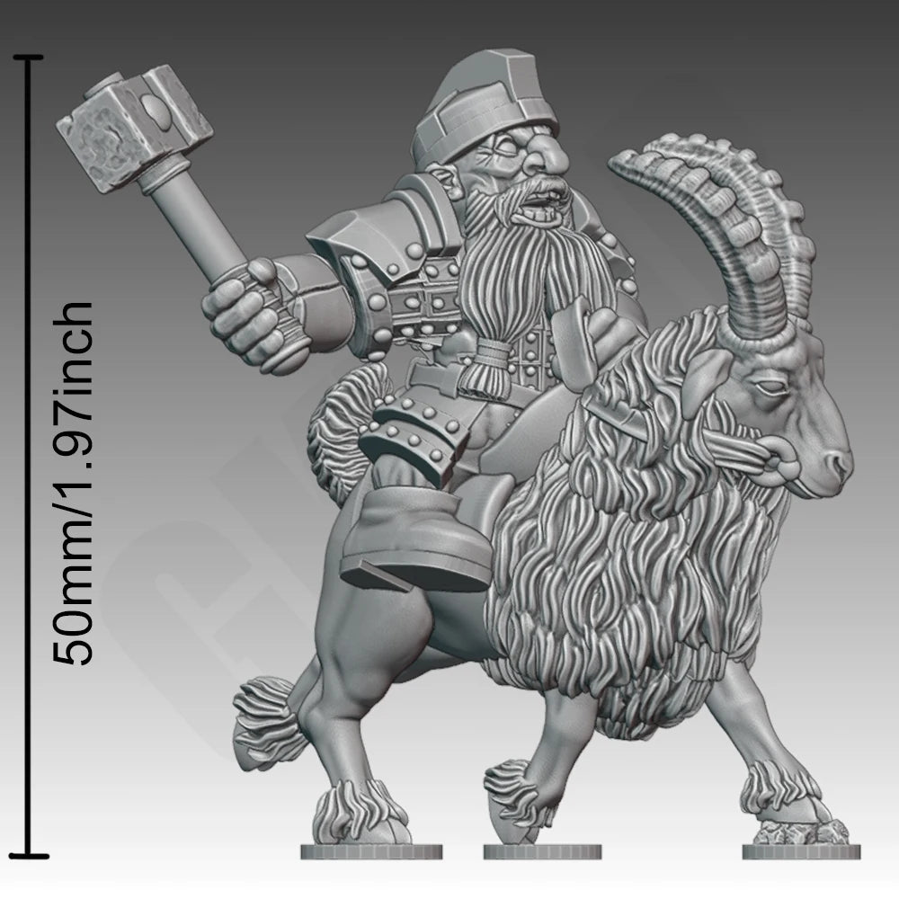 50mm Medieval Fantasy Dwarf Warrior on Goat, Resin Model Figure Kit, Unassembled and Unpainted