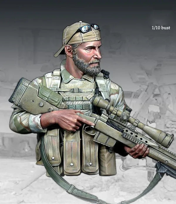 1/10 Modern Bearded US Tactical Operator with Scoped Rifle, Resin Model Bust Kit, Unassembled and Unpainted