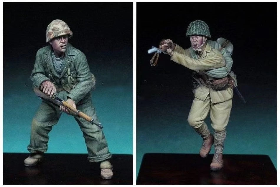 1/35 WWII US Infantryman SMG and Grenadier, 2 Figures, Resin Model Figure Kit, Unassembled and Unpainted