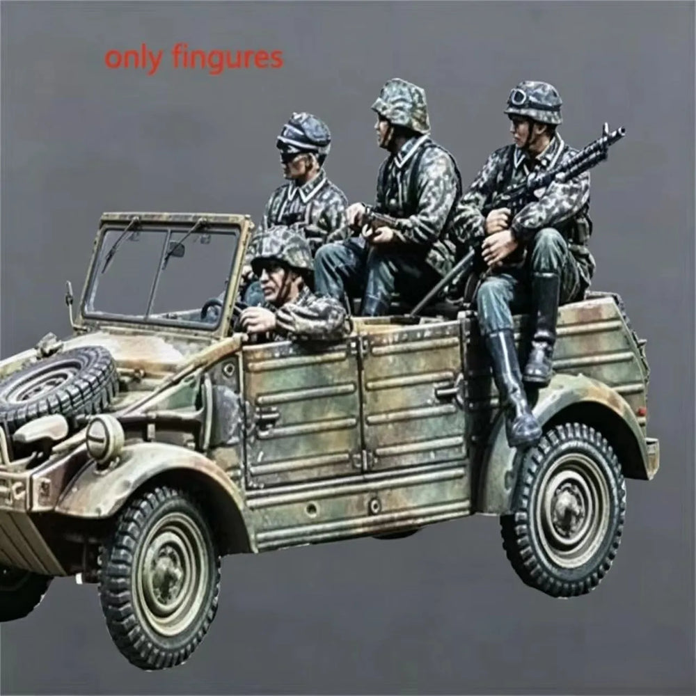 1/35 WWII German Kubelwagen, 4 Figures, Resin Model Figure Kit, Unassembled and Unpainted