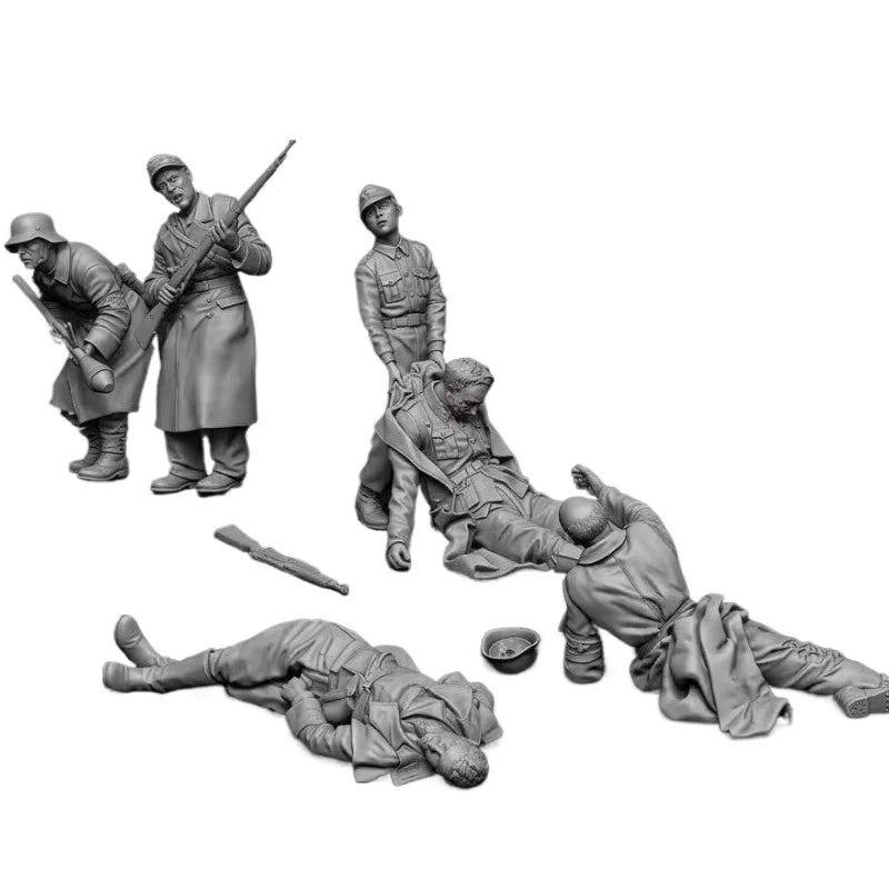 1/35 WWII German Rescue Operation, 6 Figures, Resin Model Figure Kit, Unassembled and Unpainted