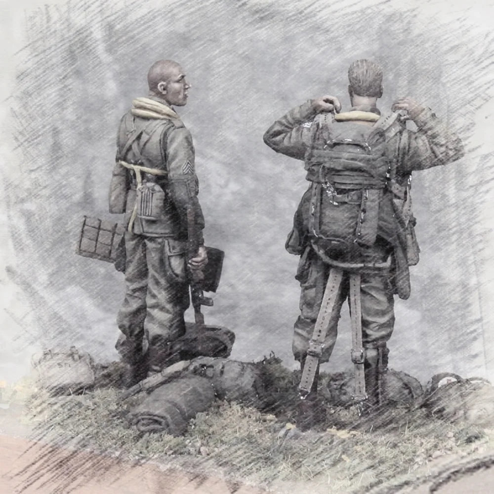 1/35 WWII German Paratroopers with Yellow Life Vests, 4 Figures, Resin Model Figure Kit, Unassembled and Unpainted