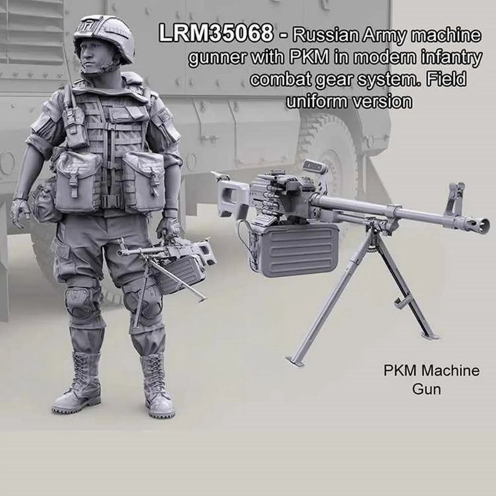 1/35 Modern Russian Machine Gunner with PKM in Field Uniform, Resin Model Figure Kit, Unassembled and Unpainted