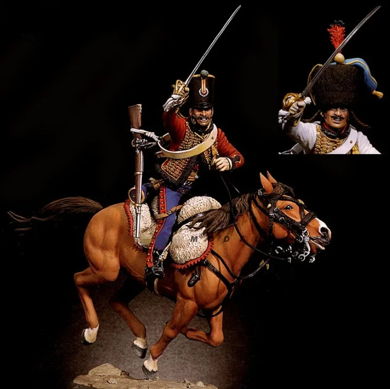 90mm Napoleonic French Imperial Cavalry Officer Charging with Saber, Resin Model Figure Kit, Unassembled and Unpainted